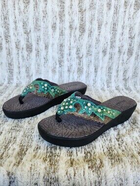 Durango "Cheyenne" Western Platform Sandal Teal Blue Copper | Women's Size 9